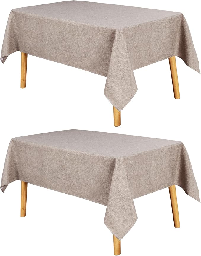 JIUZHEN 2 Pack Faux Linen Farmhouse Tablecloth Rectangular, Wrinkle Stain Resistant Table Cloth Rectangle Table Cover for Kitchen Dining, Stone, 52 x 70 Inch