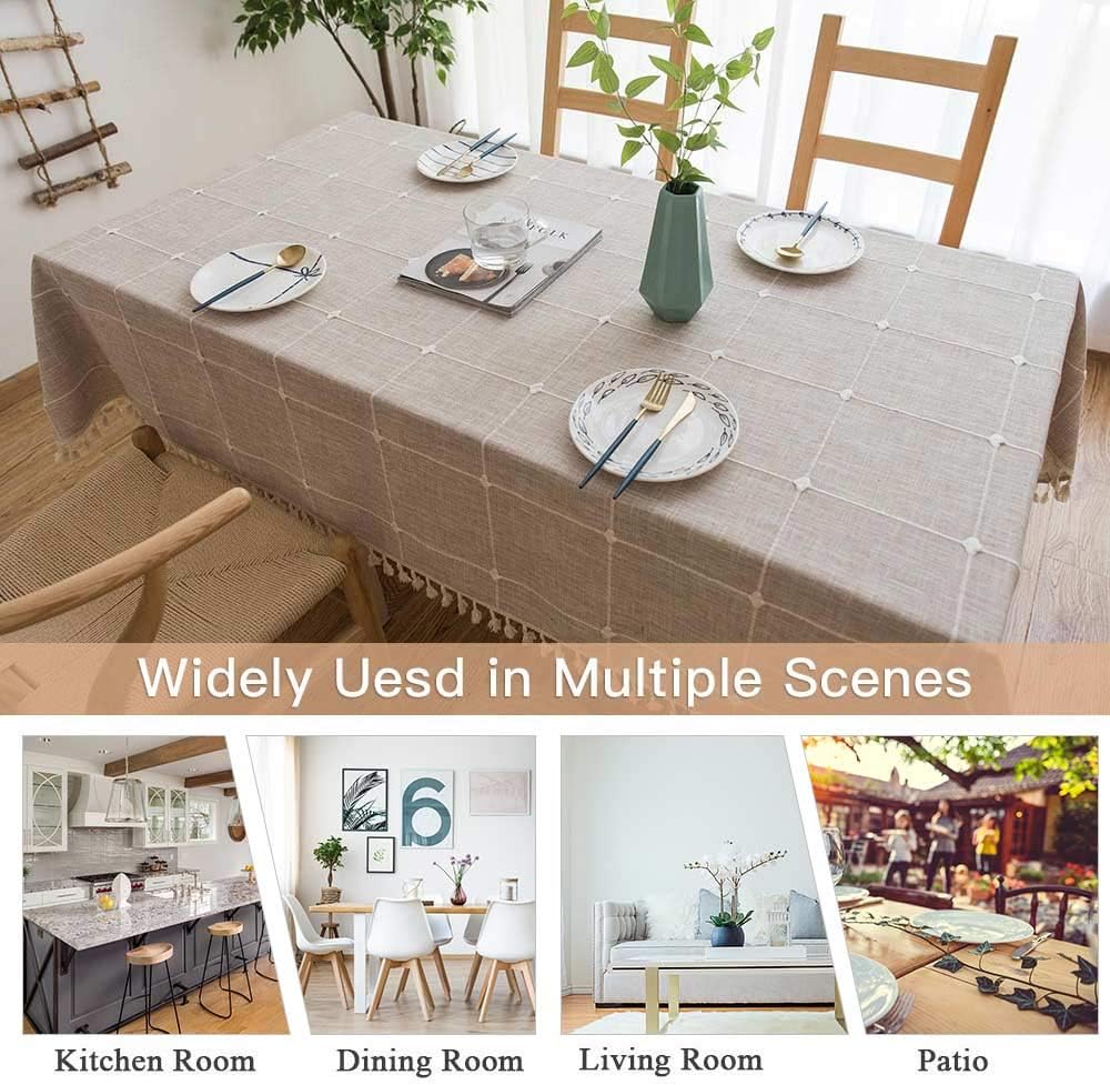 Deep Dream Tablecloths, Embroidered Waterproof Table Cloth Cotton Linen Wrinkle Free Anti-Fading Table Cover Decoration for Kitchen Dinning Party Christmas, 55 x 70 Inch - Light Brown