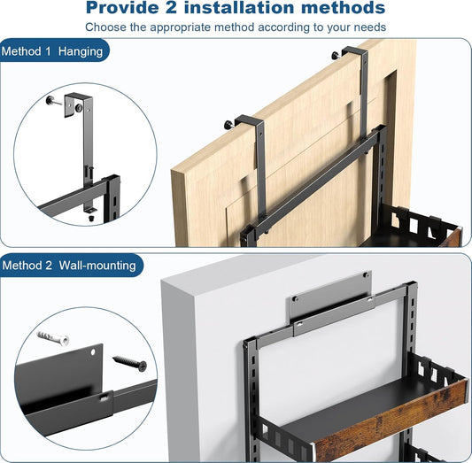 bukfen Over the Door Pantry Organizer, 8-Tier Adjustable Wooden Basket Kitchen Pantry Door Organization and Storage,2 in 1 Wall Mount or Hanging Heavy-Duty Metal Hanging Kitchen Spice Rack,1 Pack
