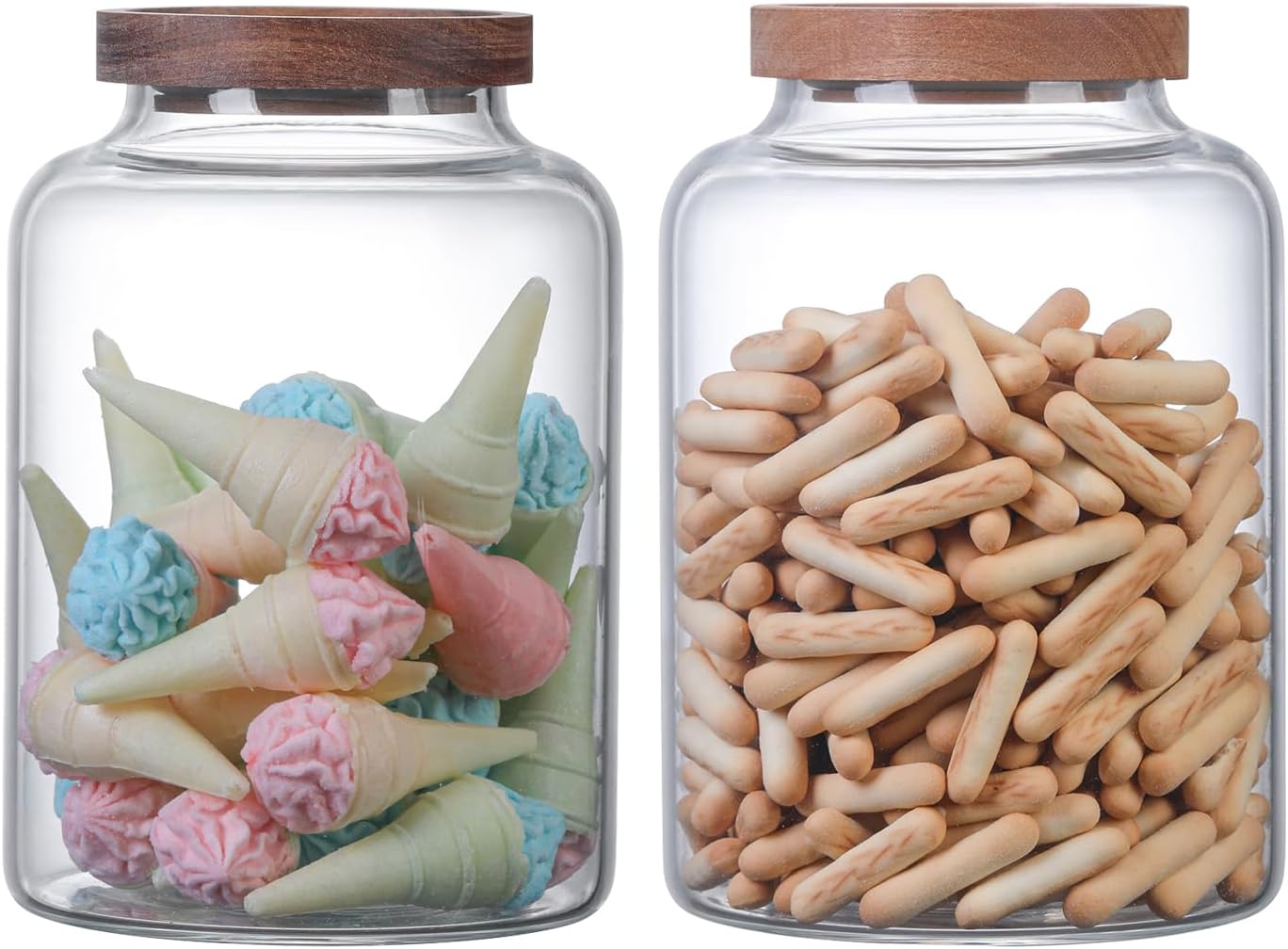 Large Glass Jar with Lid Set of 2, Glass Sugar Containers Kitchen Canisters Pantry Glass Food Storage Container for Candy Coffee Bean Cereal Flour Cookies (67oz(2000ml)-2 pack)