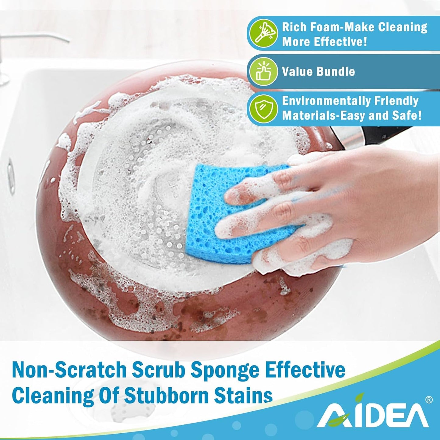 AIDEA Non-Scratch Scrub Sponge, 48Count, Sponges for Dishes, Sponges Kitchen, Cleaning Sponge, Cleans Fast Without Scratching, Stands Up to Stuck-on Grime, Cleaning Power for Everyday Jobs