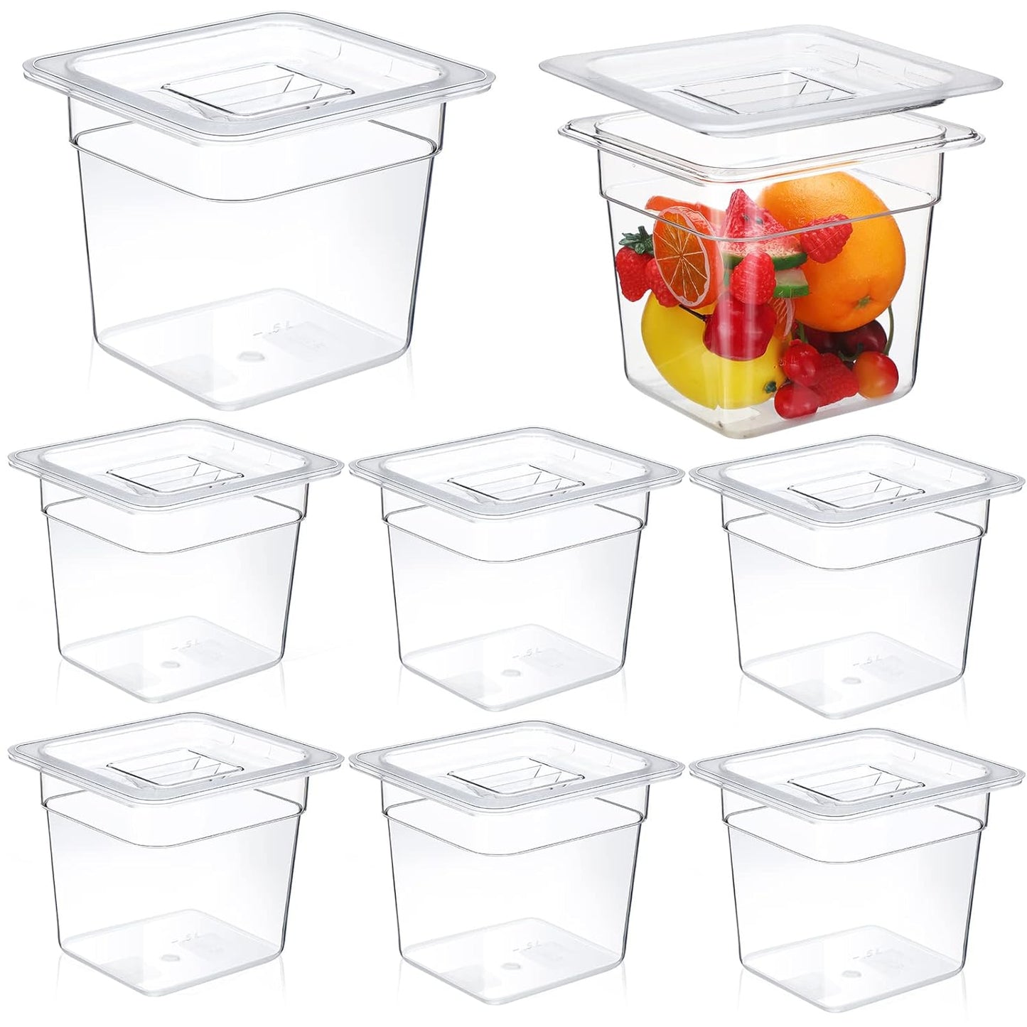 Sieral 8 Pcs 1/6 Size Food Containers with Lids - Clear Stackable Meal Prep Bins for Fridge Organization,Kitchen Storage,Bento,Baby Food,Microwave Safe (6 Inch,2 Quart)