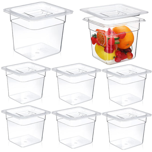Sieral 8 Pcs 1/6 Size Food Containers with Lids - Clear Stackable Meal Prep Bins for Fridge Organization,Kitchen Storage,Bento,Baby Food,Microwave Safe (6 Inch,2 Quart)