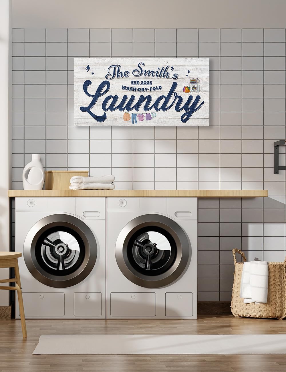 IPIC - Personalized Laundry Room Sign, Custom Canvas Wall Art with Family Name, Rustic Home Decor Printed Acid-Free Cotton Canvas for Business and Home, Made in USA and Ready to hang for Laundry Decor