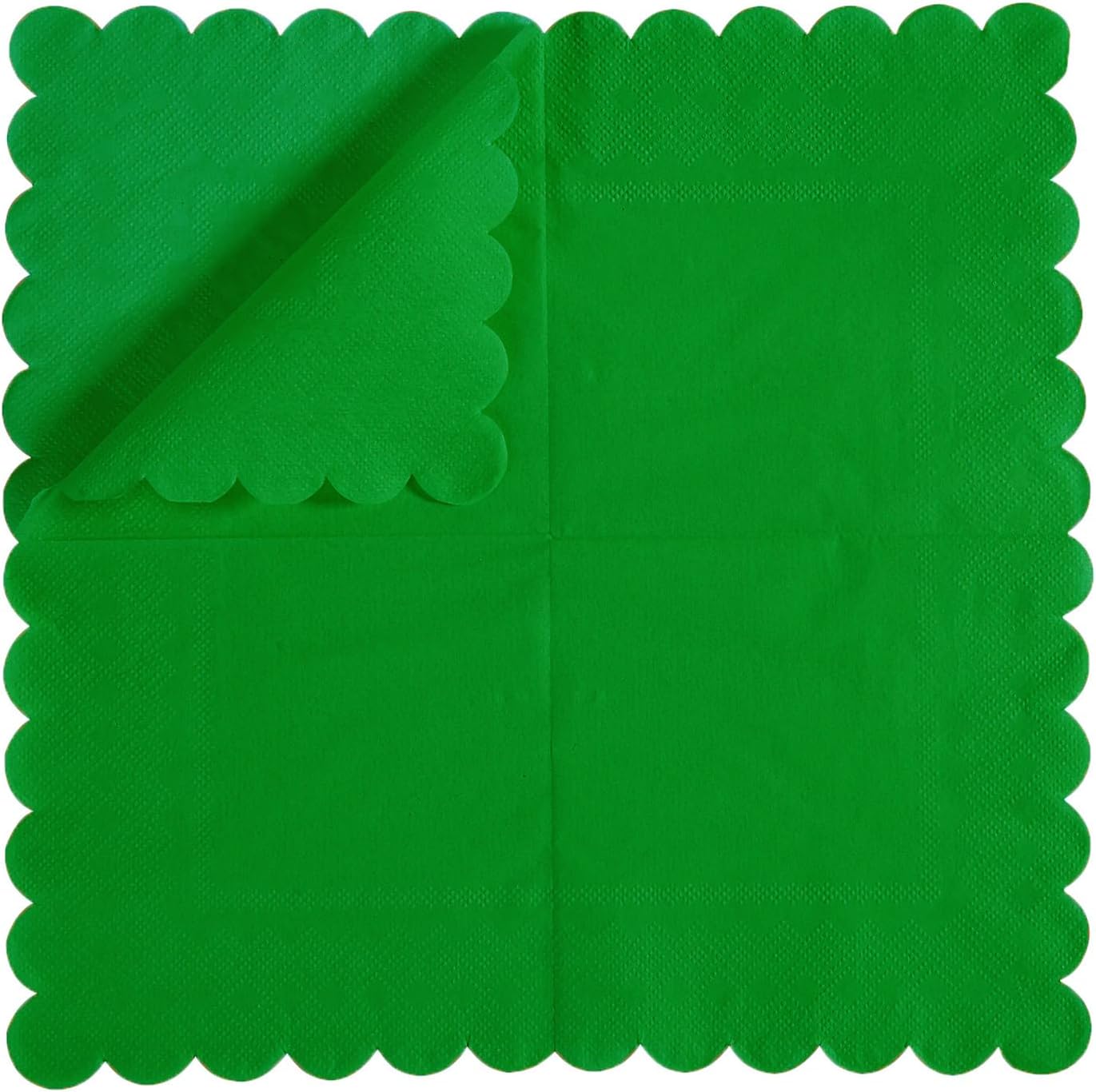 100 Pack Cocktail Napkin 2-Ply Scalloped Edged Dessert Napkins Folded 5 x 5 Inches Disposable Napkins for Dinner Wedding Birthday Party Bridal Anniversary Reception Event (Green-2)
