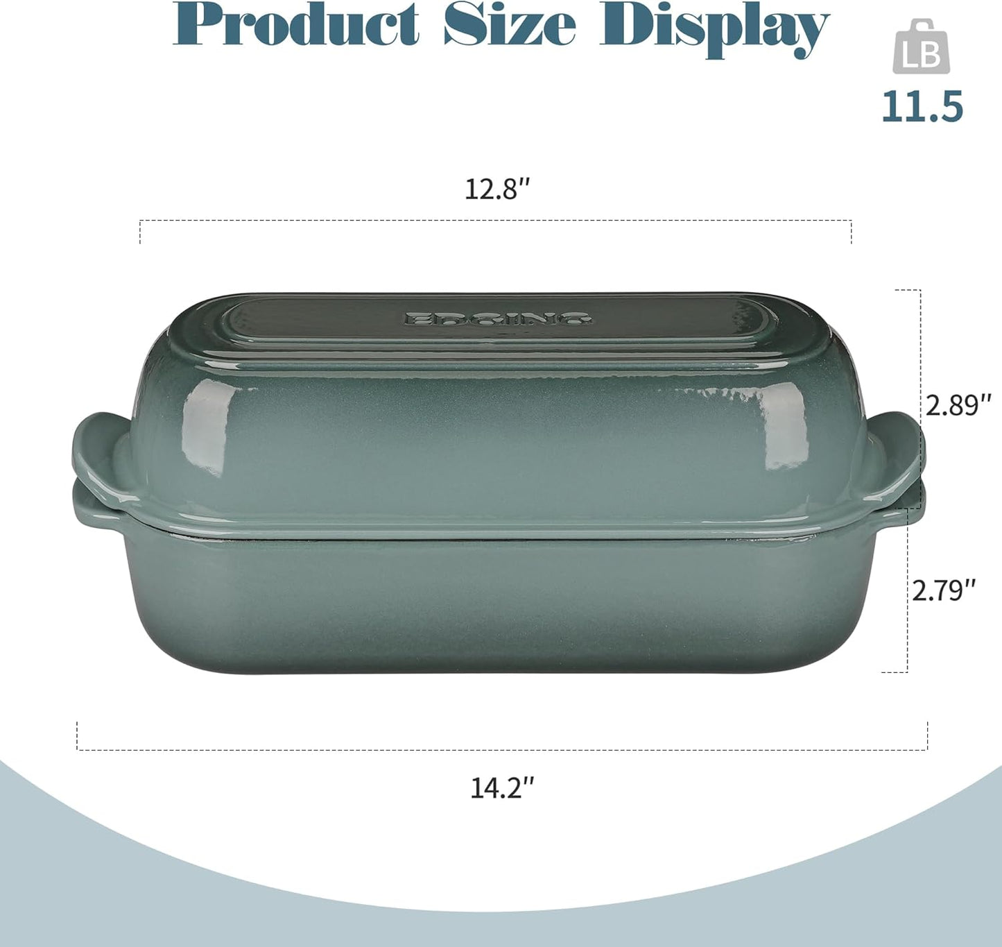 Enameled Cast Iron Loaf Pan with Lid, Dutch Oven Bread pan for Homemade Sourdough Bread Baking, 12.5x5.5 inch, 5qt, Slateblue