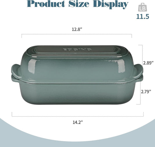 Enameled Cast Iron Loaf Pan with Lid, Dutch Oven Bread pan for Homemade Sourdough Bread Baking, 12.5x5.5 inch, 5qt, Slateblue
