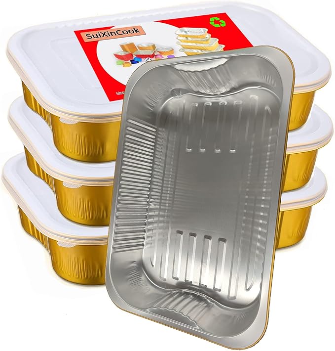 Gold Aluminum Foil Baking Pans with lids Heavy-Duty 9"×13"(10pack+10Lids), Disposable Food containers reusable F330(3500ML)