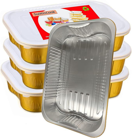 Gold Aluminum Foil Baking Pans with lids Heavy-Duty 9"×13"(10pack+10Lids), Disposable Food containers reusable F330(3500ML)