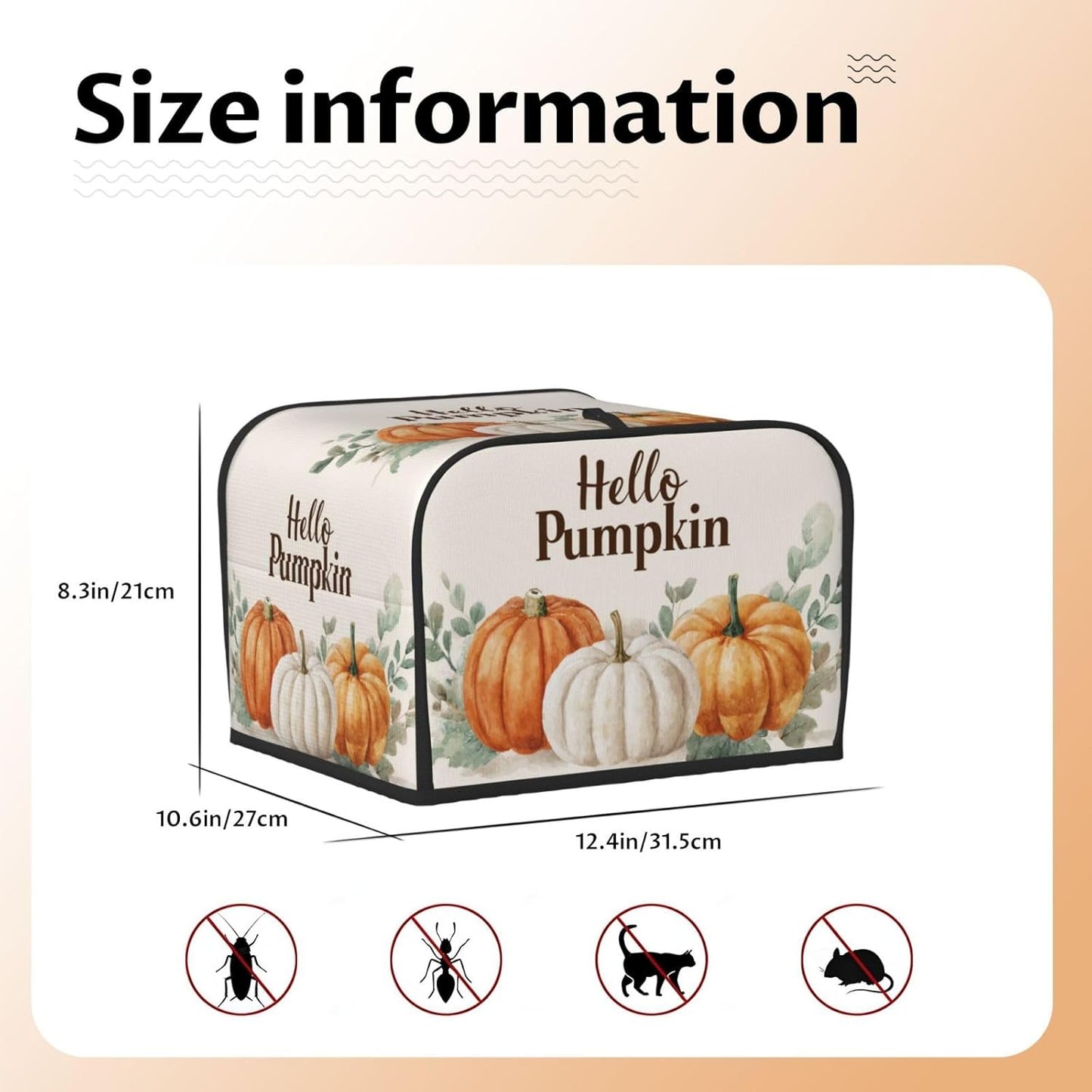 Toaster Cover 4 Slice Pumpkin Thanksgiving Fall Autumn Kitchen Small Appliance Covers with Pockets Dust and Fingerprint Protection