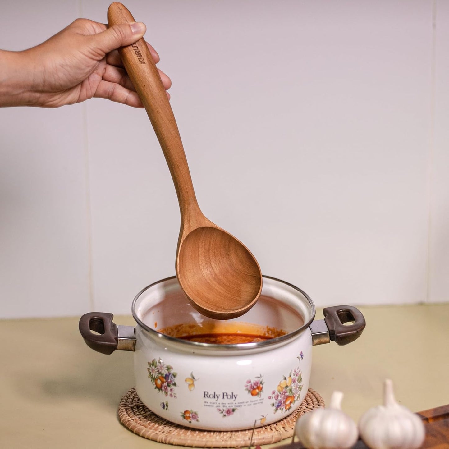 Teak Wood Soup Ladle, 11.5 inch long, Teak wooden utensils, wooden Soup Ladle, Long handle ladle for cooking, Natural Teak utensils, Non-stick cookware tools,