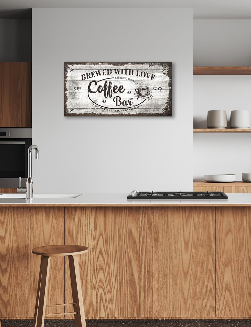 IPIC - Vintage Coffee Bar Sign Brewed with Love, Canvas Print Wall Art for Cafe, Farmhouse Style Wall Decor for Home Kitchen and Coffee Station