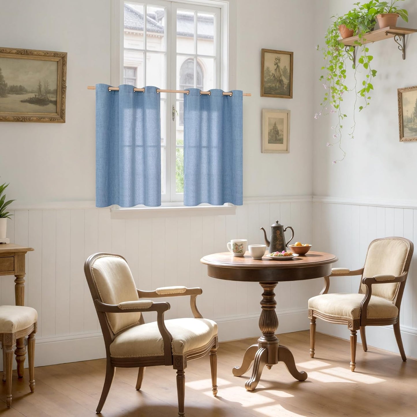 YoungsTex Denim Blue Linen Curtains 40 Inches Long for Kitchen, Semi Sheer Short Window Drapes with Bronze Grommet Privacy Light Filtering for Bedroom Bathroom Cafe, 42 x 40 Inch, 2 Panels