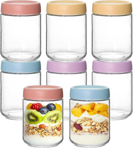 KEYWING 8-Pack 16oz Glass Overnight Oats Containers – Wide Mouth Mason Jars with Airtight Lids, Ideal for Chia Pudding, Oatmeal, Yogurt, Snacks & Meal Prep