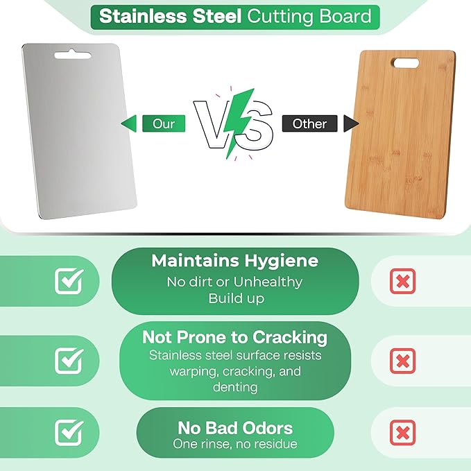 Stainless Steel Cutting Board - Titanium Cutting Boards for Kitchen,Double-Sided Food Grade Non Toxic Cutting Board,Chopping Boards for Home Outdoor Camping Meal Prep,Easy to Clean, L 15.4" * 11"