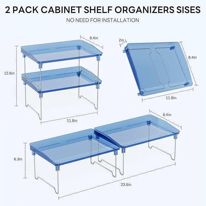 Acrylic Cabinet Organizer Shelf,4 Pcs Stackable Kitchen Counter Shelves,Spice Rack,Countertop Organizers,Clear Plastic Storage Organization for Makeup, Bathroom,Cupboard,Desk,Pantry