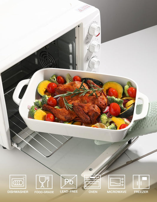 Sweejar Ceramic Bakeware Set, 9x13 Rectangular Baking Dish for Cooking, Kitchen, Cake Dinner, Banquet and Daily Use, Casserole Dishes for Oven Porcelain Baking Pans(White)