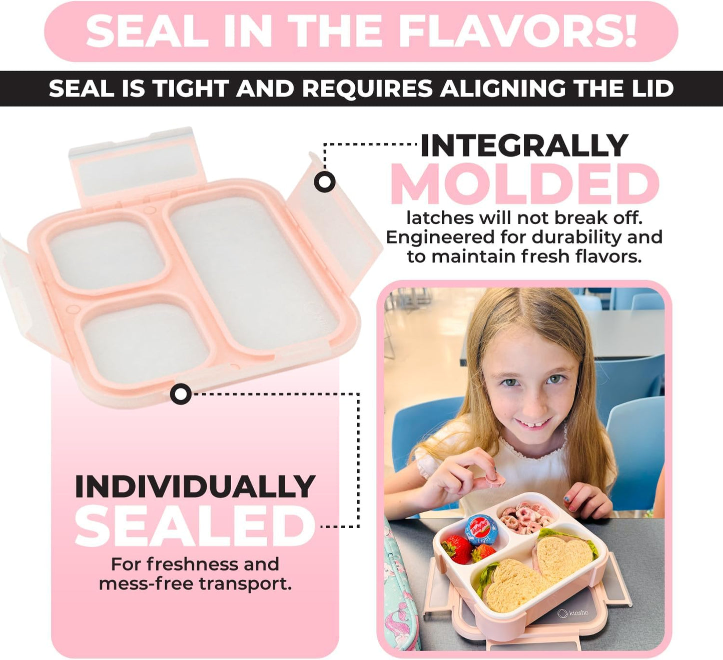 Medium Bento Box for Kids Toddlers, Lunch-Box for Boys or Girls, Leakproof 3 Compartment Containers for Meal or Snack at Daycare School Travel, BPA Free, 2 pack Pastel Teal + Pink