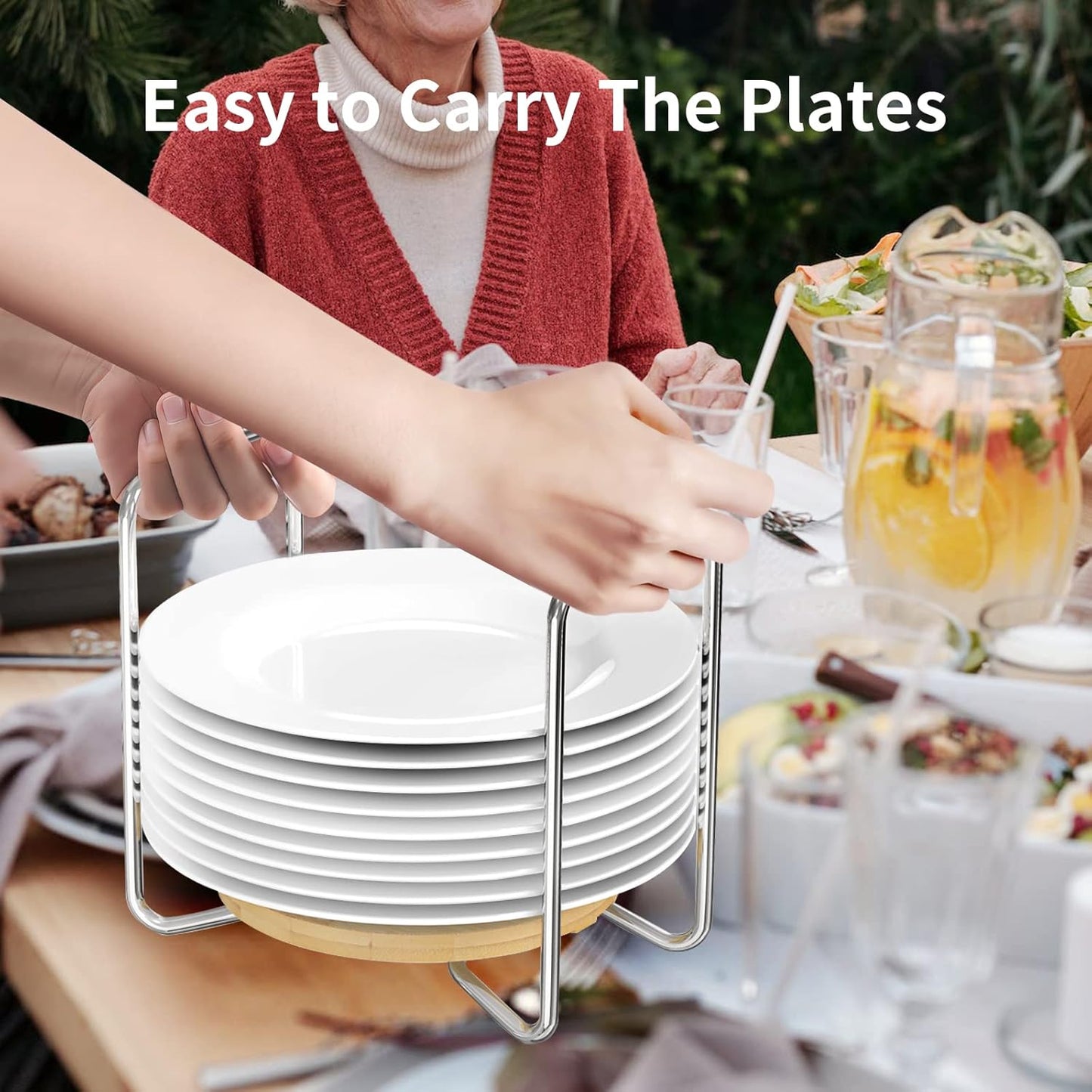 Wisuce Dish Racks for Kitchen Countertop Organizer - Bamboo Plate Holder Adjustable Size | Stainless Steel 304 Portable Handle for Kitchen Drawer Countertop Cupboard Shelf