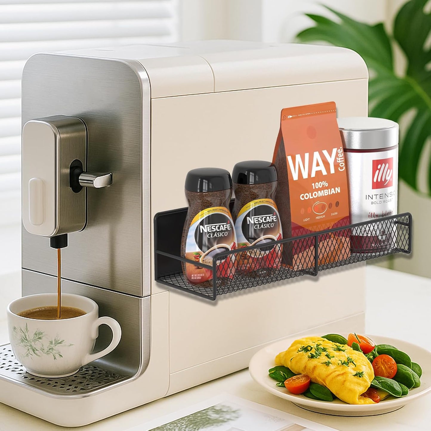 Magnetic Spice Rack for Refrigerator, 2 Pack Magnetic Shelf for Fridge with 4 Hooks, Black Magnetic Shelves, Organization and Storage Kitchen, Magnet Shelf for Fridge, Cabinet Organization