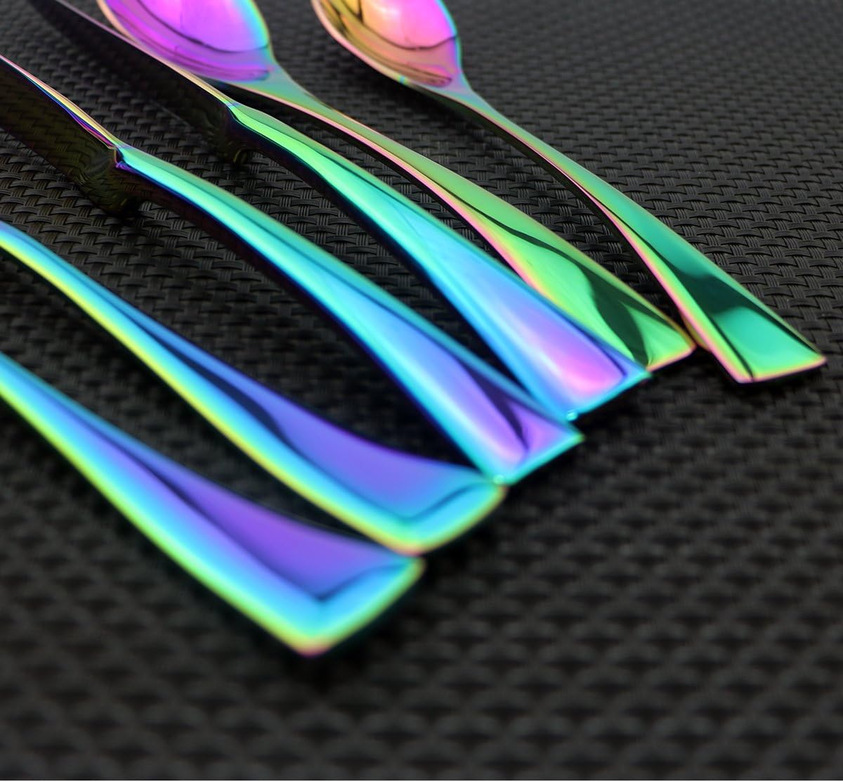 Flatware Set 18/10 Stainless Steel Mirror Polished Rainbow Colorful Cutlery - Silverware Utensil Set of Serrated Steak Knife Dinner Fork Knife Salad Fork Dessert Spoon,6 Piece Service for 1