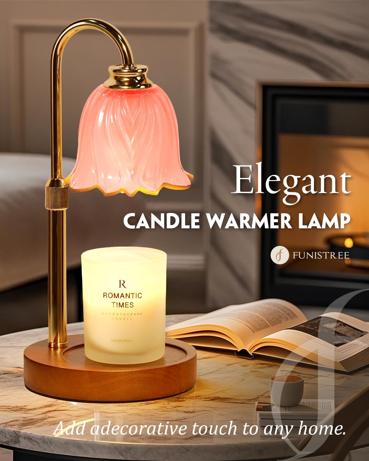 Candle Warmer Lamp, Gold Candle Lamp Warmer with Timer & Dimmer with 2 Bulbs, Birthday Gifts for Mom, Christmas Gifts for Women, New Home Bedroom Decor, Height Adjustable