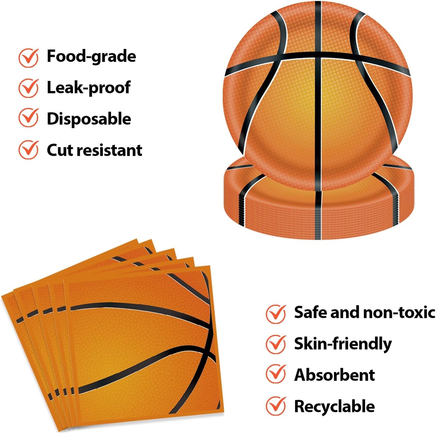 50pcs Basketball Plates and Napkins Party Decorations, 7inch Basketball Themed Birthday Paper Dessert Plates and Napkins Disposable Sports Tableware Sets Party Supplies for Birthday Baby Shower