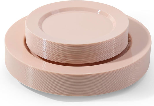60 PCS Pink Plastic Plates, Plastic Disposable Plates Include 30 Dinner Plate and 30 Dessert Plate Perfect for Holiday, Birthday, Wedding & Party