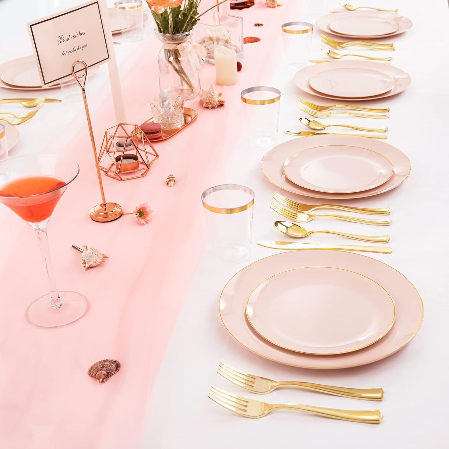 LIYH 180 Pcs Pink Plastic Plates - Disposable Dinnerware Set, Pink Dinner Plate Dessert Plate,Gold Plastic Silverware Cups for Weddings,Birthday Party 30 Guests