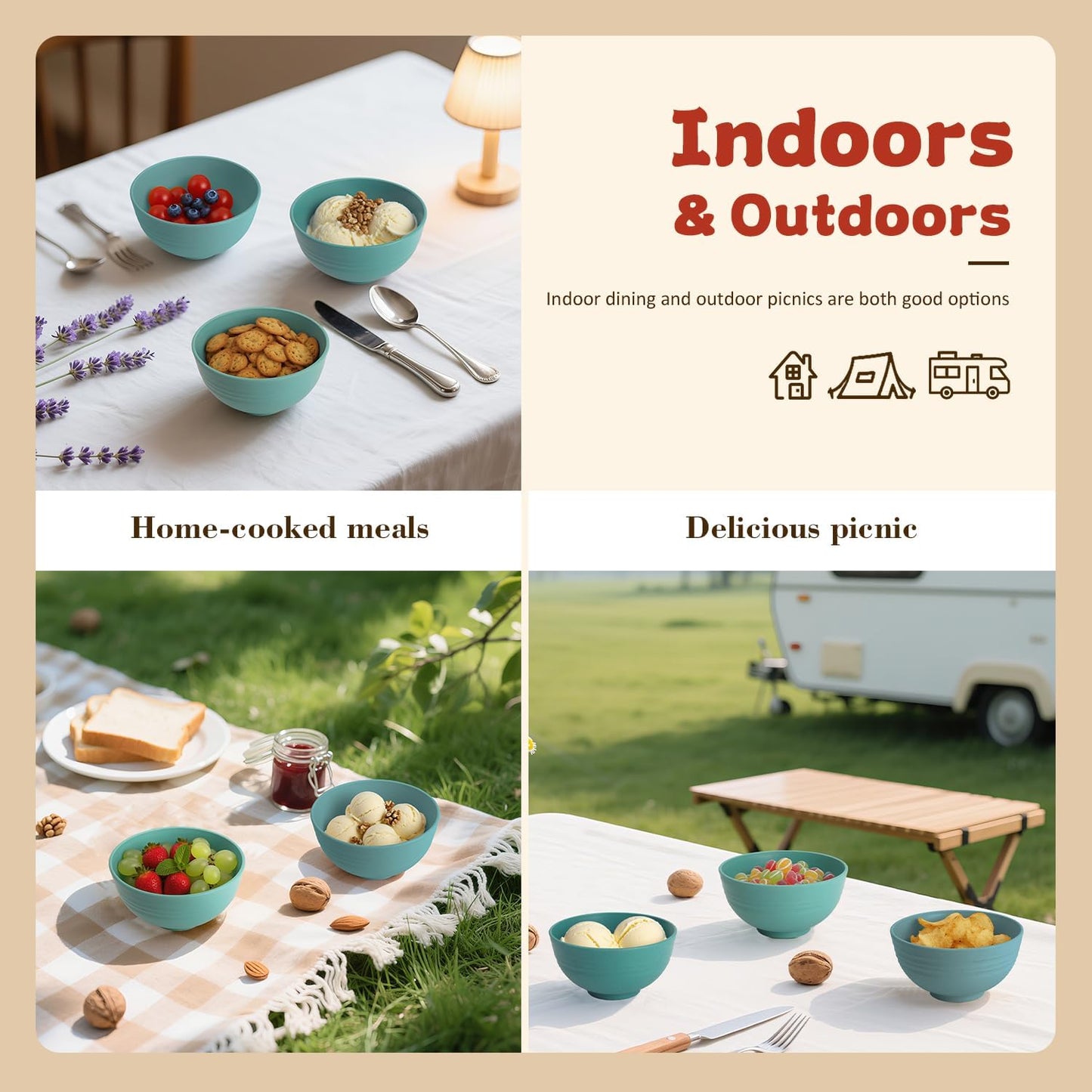 Wrova Small Wheat Straw Bowls Sets of 6,Dishwasher Safe and Microwave Safe Snack Bowls 10oz,Alternative Handy Plastic Bowls Reusable for Snack and Ice Cream.Green Series