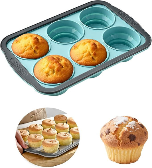 Silicone Muffin Pans for Baking with Metal Frame, 6 Cup Silicone Muffin Pan, Nonstick Cupcake Pan, BPA Free Muffin Tins Easy to Pop Cupcake Baking Pan Molds for Oven Dishwasher Safe