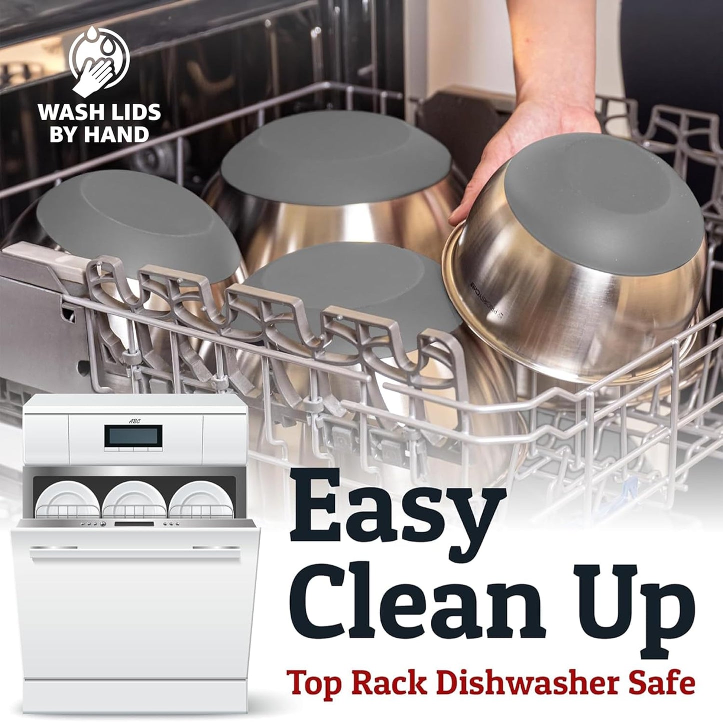 Priority Chef Stainless Steel Mixing Bowls with Lids Set, 3 Grater Attachments, Airtight Lids, Non-Slip Silicone Base Mixing Bowl Set, Large Prep Metal Mixing Bowls for Kitchen, Grey