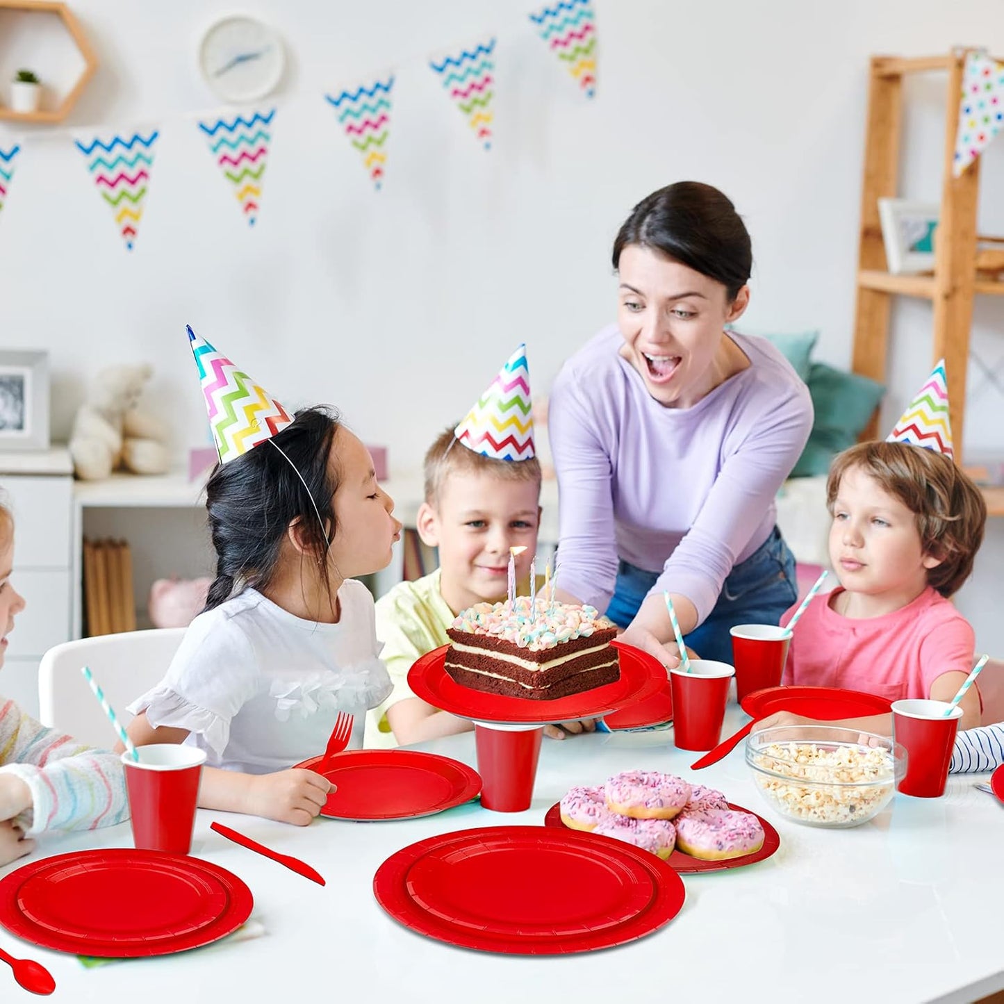 TWOWYHI 228PCS Red Party Supplies Set Include Paper Plates Cups Red Napkins Plastic Spoons Forks Knives for 30 Guests Disposable Party Dinnerware for Birthday Wedding Family Picnic