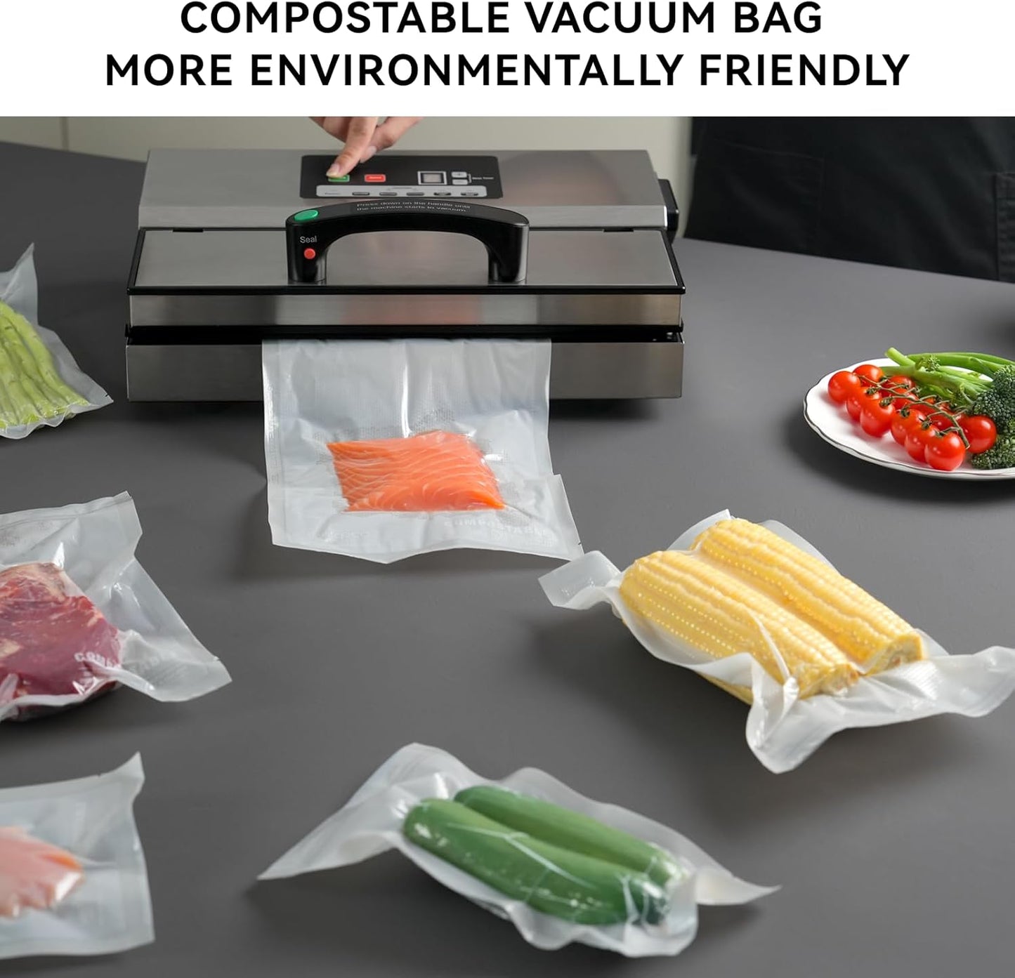 VestaEco Compostable Vacuum Sealer Bags, 11" x 16" 50 Count, Eco-Friendly, Heavy-Duty Food Storage Bags, BPA-Free, for Storage, Meal Prep or Sous Vide