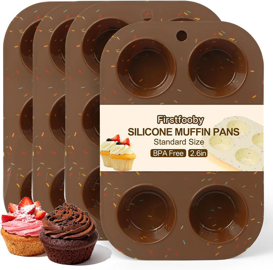 4 Pack Silicone Muffin Pan for Baking, Regular Size Nonstick Cupcake Pan, 6-Cup Silicone Muffin Tin BPA Free Dishwasher Safe, Great for Muffin Cupcake Brownie Egg Tart