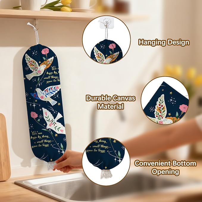 Bird Plastic Bag Holder, Wall Mount Organizer for Reusable Canvas Grocery Bags, Decorative Home Kitchen Pantry Decor Hanging Plastic Bag Dispenser, Christ Bird Shopping Bags Storage Dispenser