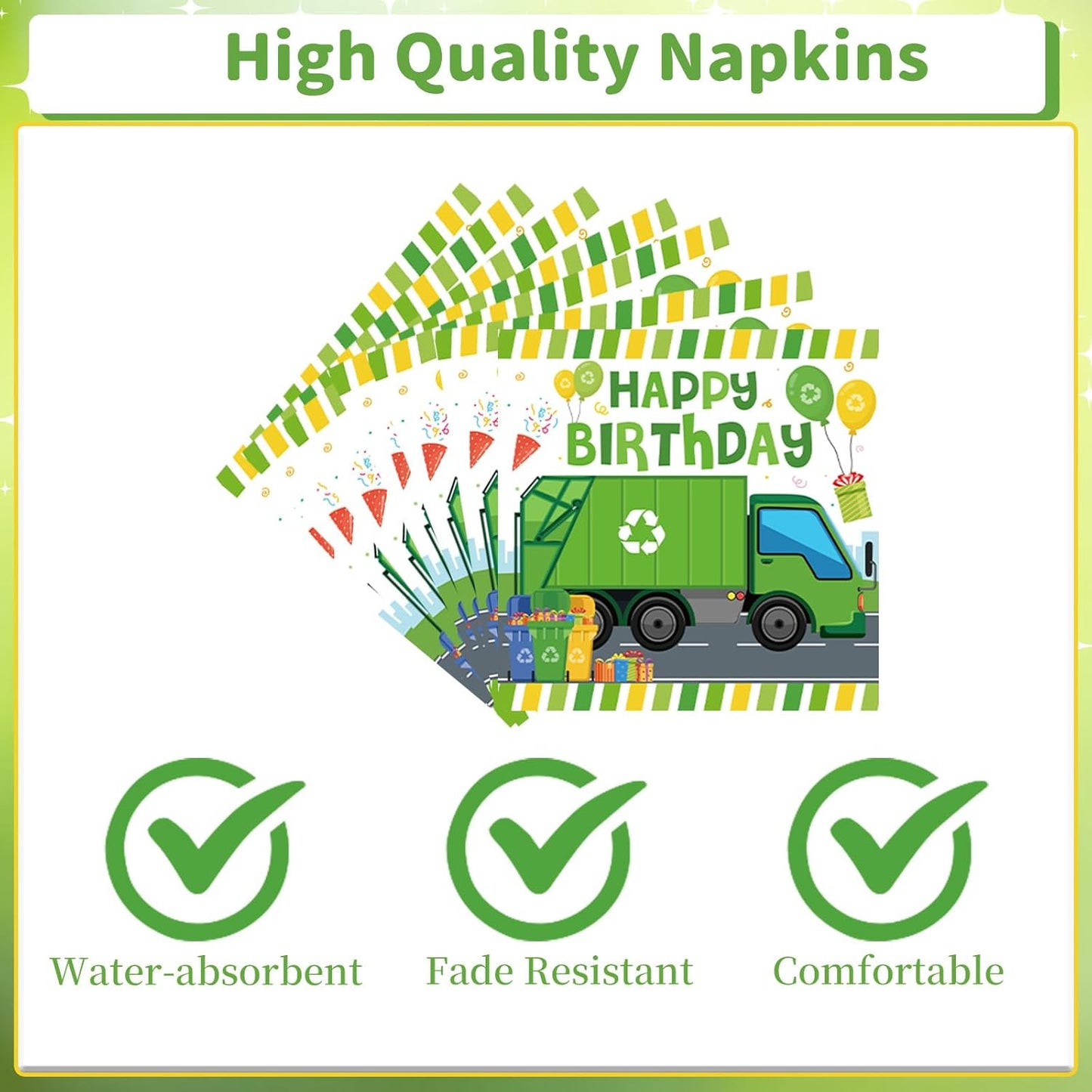 Rakuto Trash Truck Birthday Tableware Supplies Decorations, 96PCS Garbage Truck Birthday Party Plates and Napkins Forks Decor, Disposable Paper Dinnerware Set Supplies Serves 24