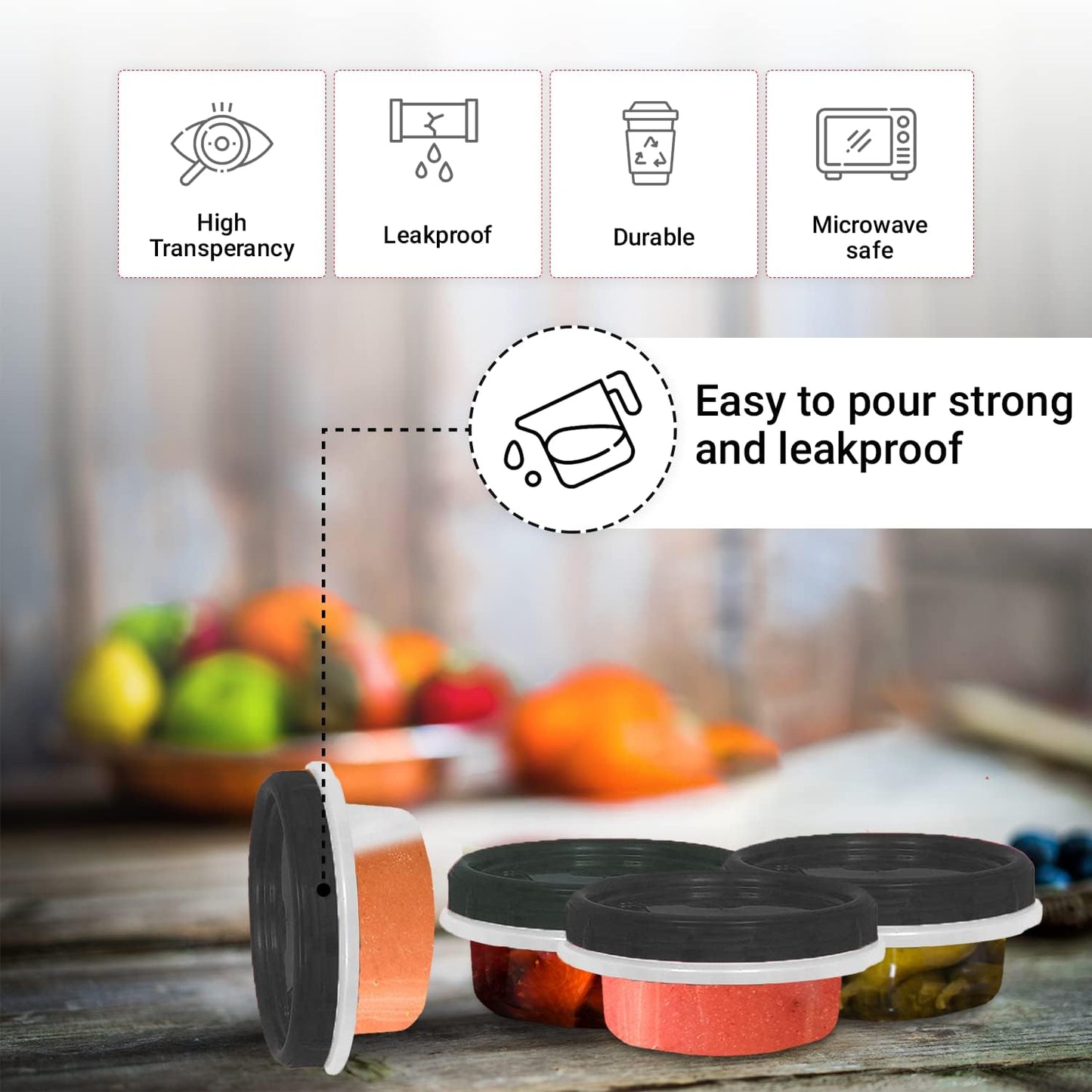 [Black - 12 Pk] Airtight Deli Containers with Lids Twist Lock Top Clear Food Storage for Meal Prep Snacks and Leftovers Freezer and Microwave Safe Stackable Leak-Resistant and 12 Pc. Set (8 Ounce)