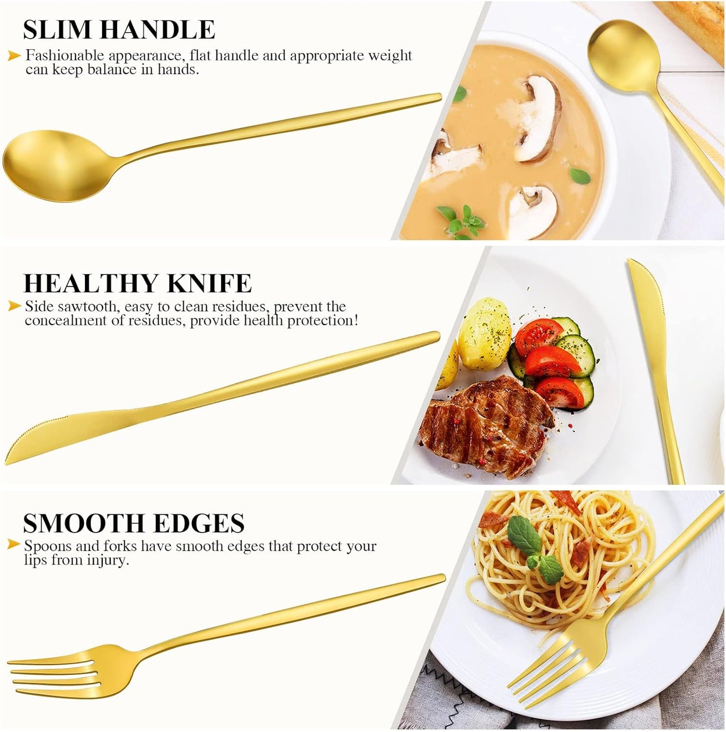 Gold Silverware Set, Stainless Steel Flatware Set for 6, 30-Pieces Cutlery Tableware set Include Spoons And Forks Set, Matte Gold Utensil Set, Stain Finish, Dishwasher Safe.