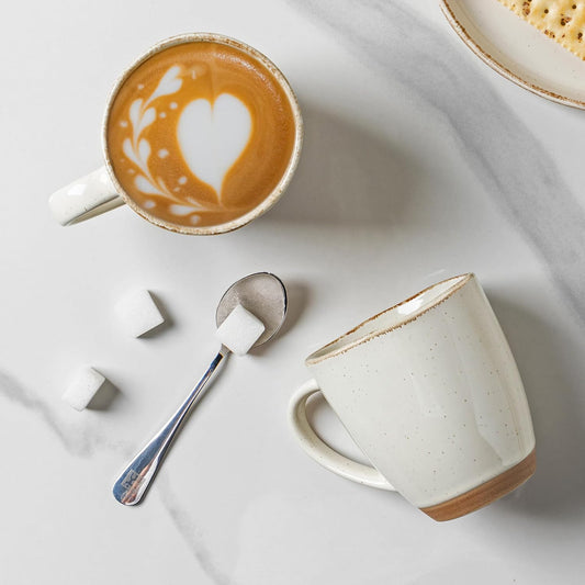 AmorArc 12oz Ceramic Coffee Mugs set of 4, Stylish Coffee Mugs with Rustic Terracotta Underside for Latte/Cappuccino/Milk/Cocoa, Dishwasher&Microwave Safe, Light Beige