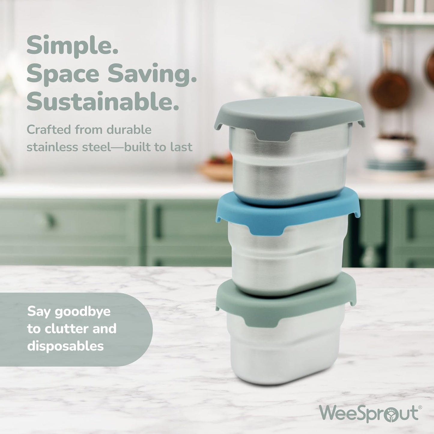 WeeSprout Stainless Steel Dip Containers with Leakproof Silicone Lids - 3 Pack - 2.7 Oz Reusable Snack & Sauce Cups - BPA-Free, Dishwasher & Freezer Safe Bento Box Lunch Boxes & Meal Prep Accessories