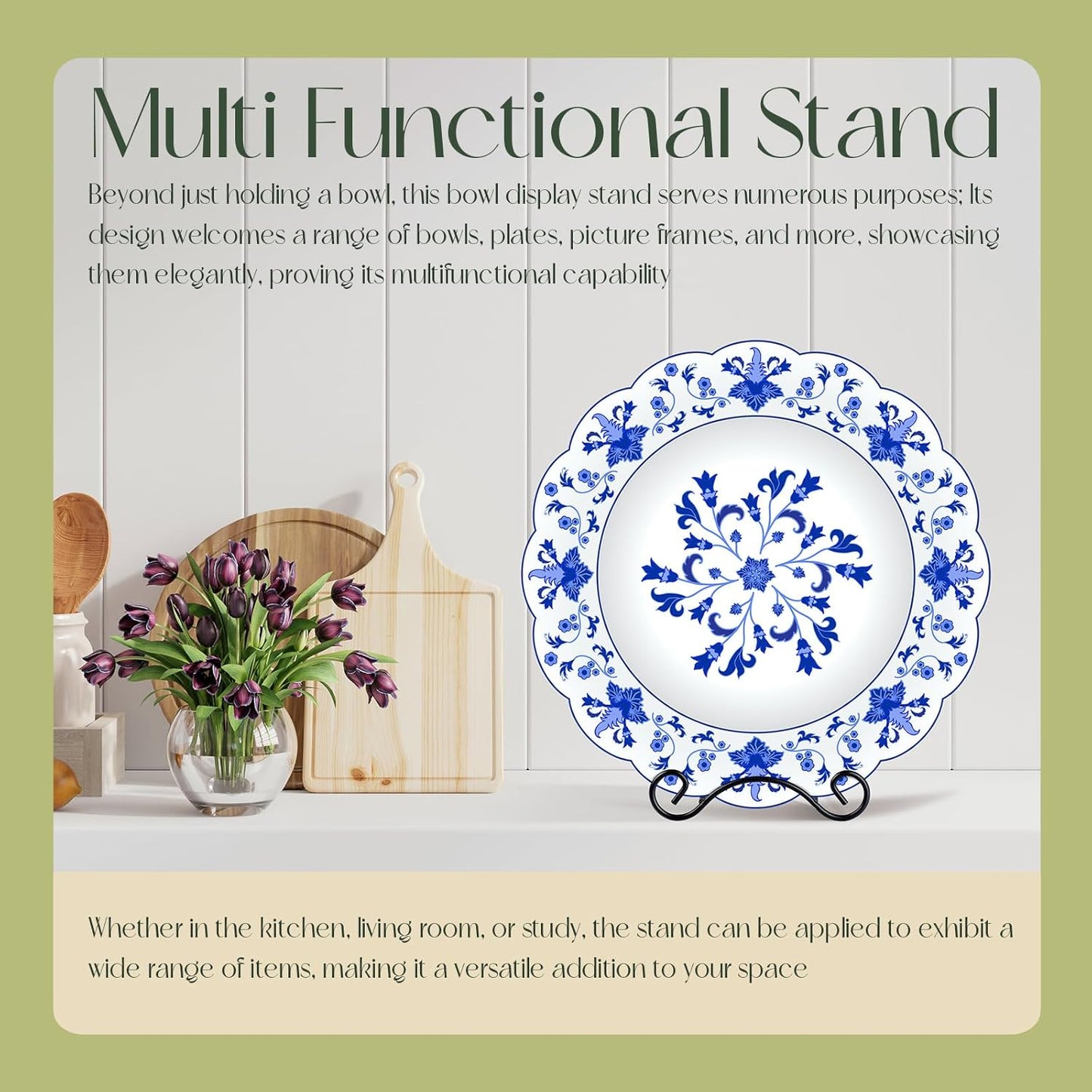 Baderke Wrought Iron Bowl Deep Platter Stand Detachable Metal Scroll Display Rack Easel Metal Bowl Display Stand Decorative Holder Dish Picture Easel(Black,1 Pcs)