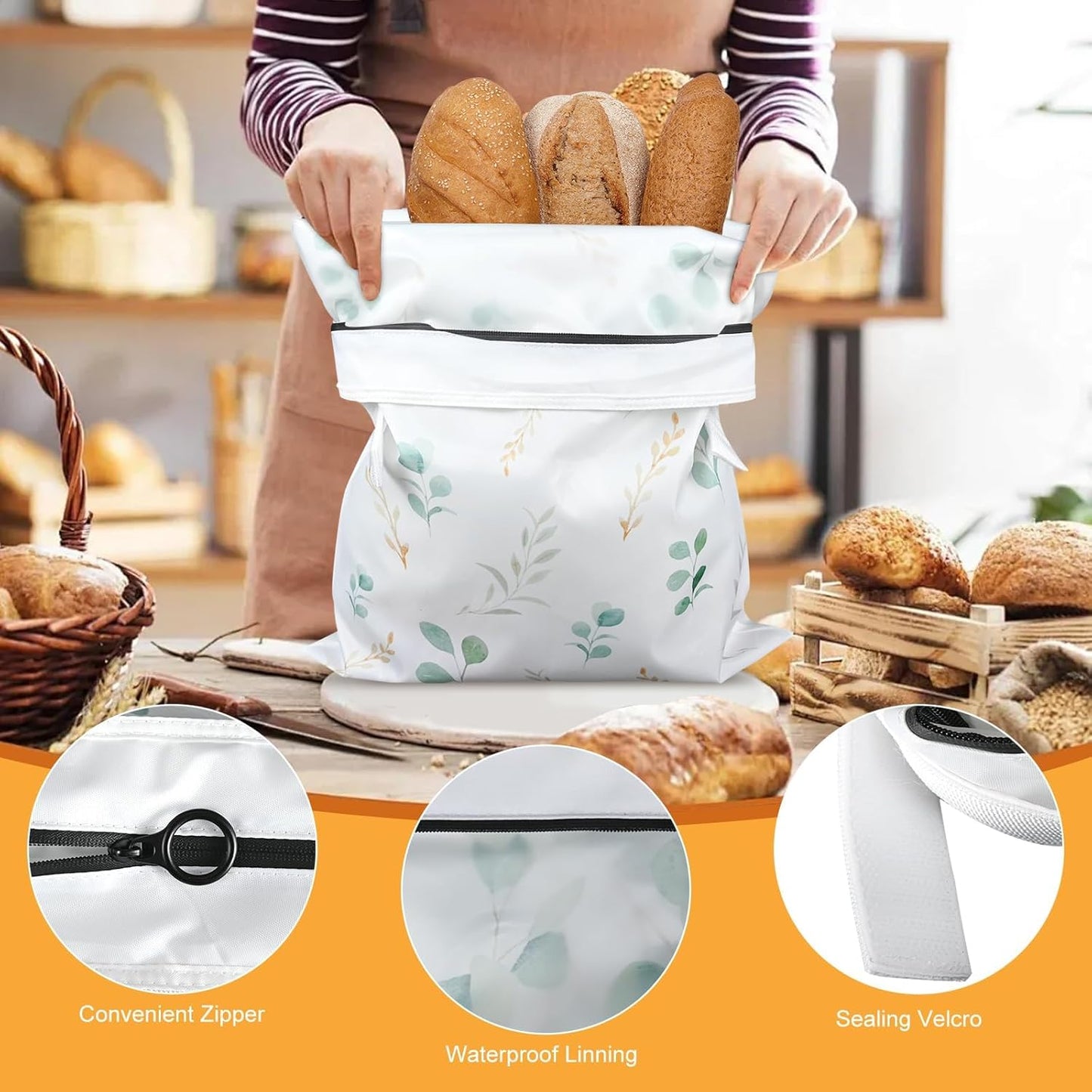 4 Pcs Bread Bags for Homemade Bread 17" x12" Reusable Sourdough Storage Bags with Foodgrade TPU Lining Food Wraps to Keeping Fresh Loaf Fresh Freezer Baker Baking Supplies (Green)