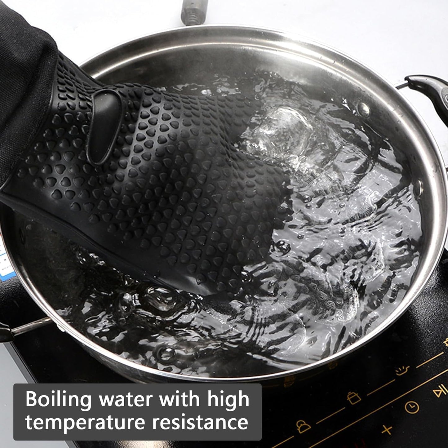 Extra Long Oven Mitts Heat Resistant Cotton Lining Oven Thick Gloves Kitchen Food Service Mittens for Pot Holders Cooking Baking BBQ (19.7 Inch Black -1pair)