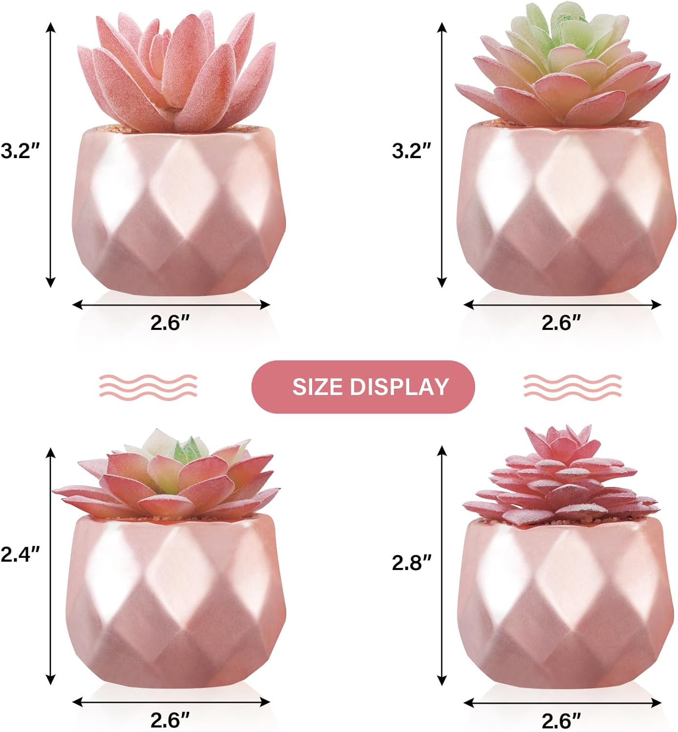 Tiita 4 Pack Artificial Faux Succulents in Pots, Mini Rose Gold Fake Plants for Women Desk, Small Realistic Faux Succulents for Home Office Accessories Window Sill Bathroom Bedroom, Rose Gold