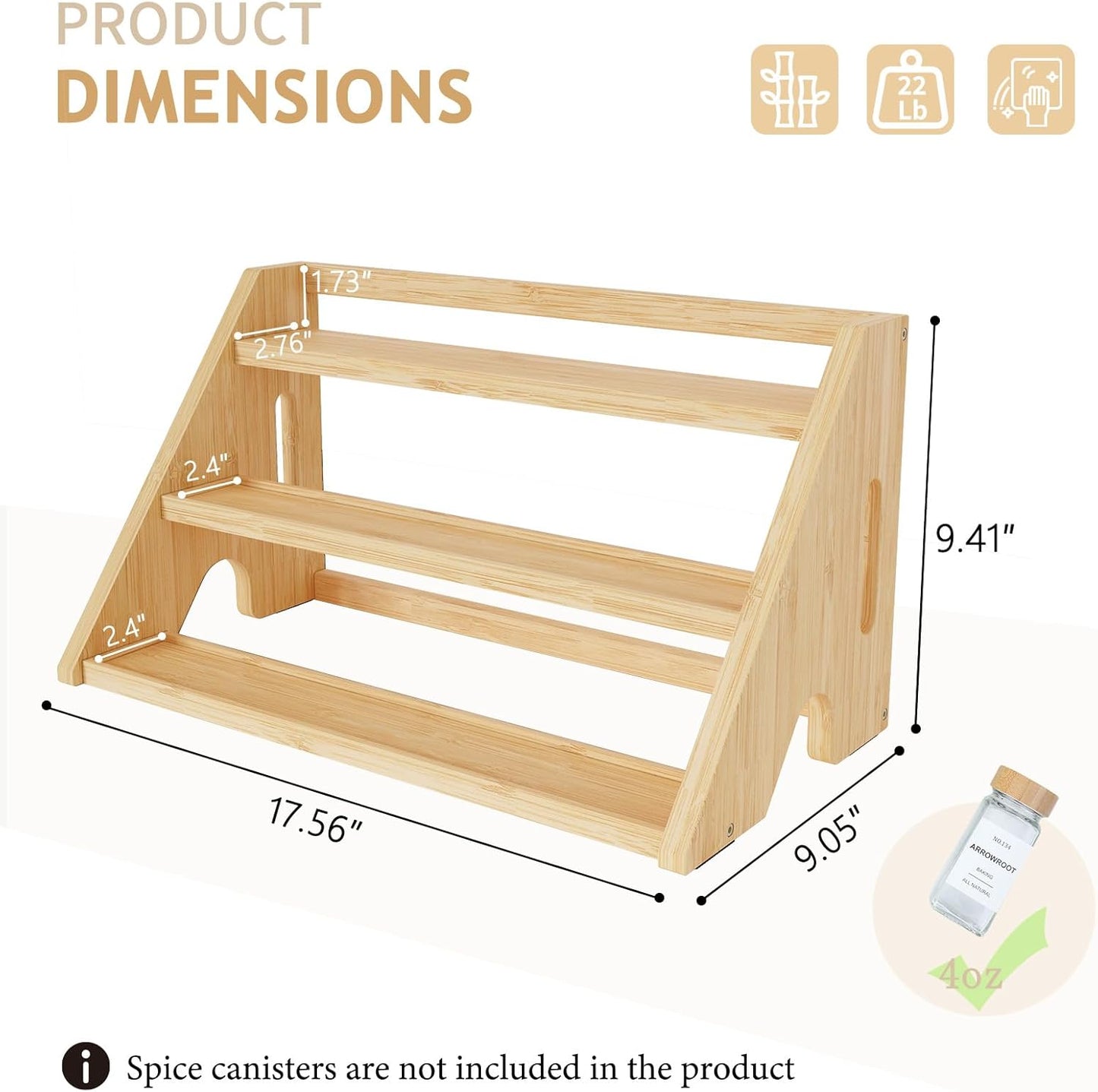Bamboo Spice Rack Organizer -3-Tier Spice Rack for Countertop,Cabinet Spice Rack Organizer for 27 Spice Jars(4oz)，Step Shelf (yellow)