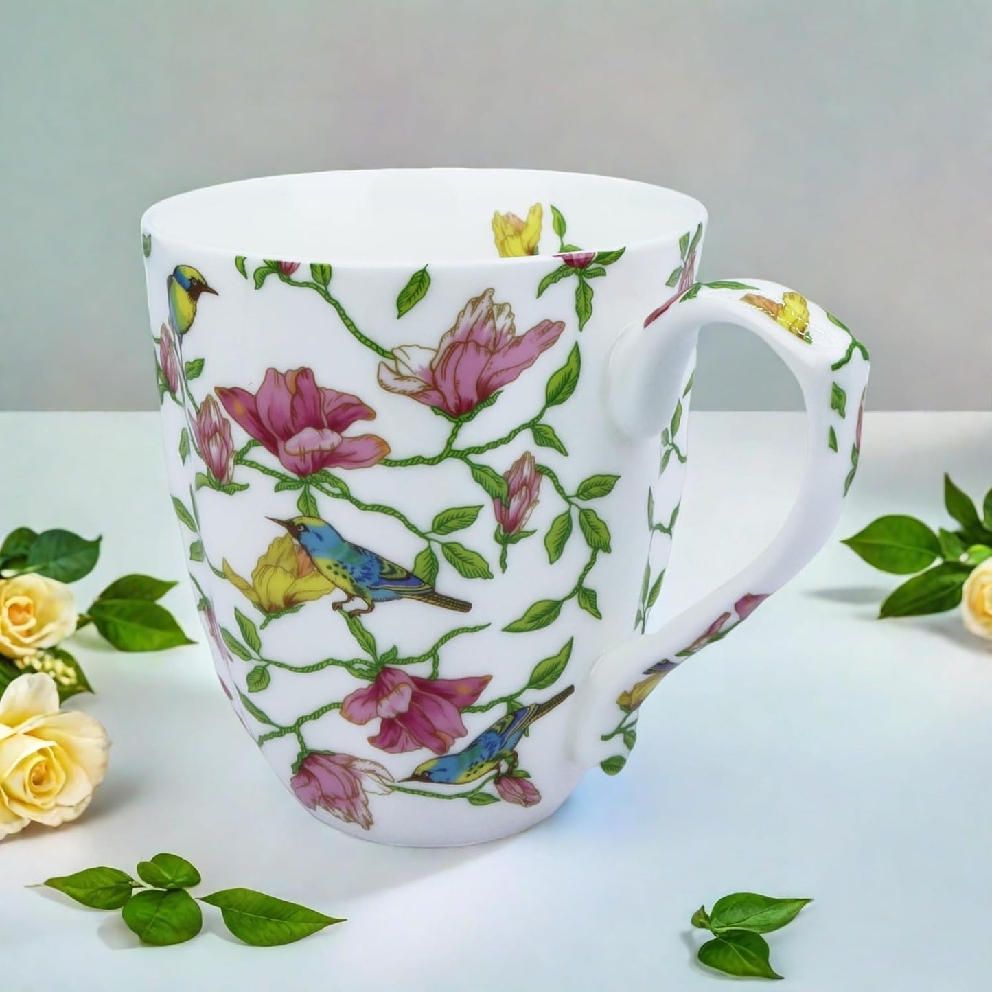 14oz Cute Coffee Mugs for Women Cute Mugs Bone China Floral Coffee Mug Teacups for Mom Women Birthday Gifts Christmas Gifts
