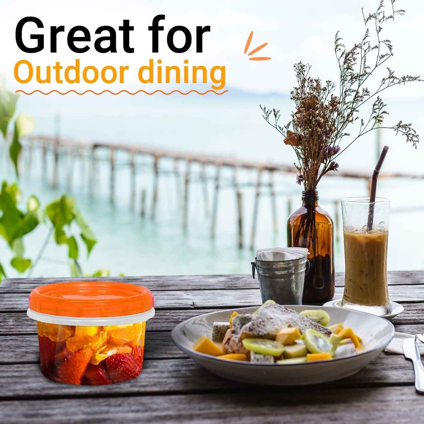 [Orange - 12 Pk] Airtight Deli Containers with Lids Twist Lock Top Clear Food Storage for Meal Prep Snacks, Leftovers Freezer and Microwave Safe Stackable Leak-Resistant and 12 Pc. Set (16 Ounce)