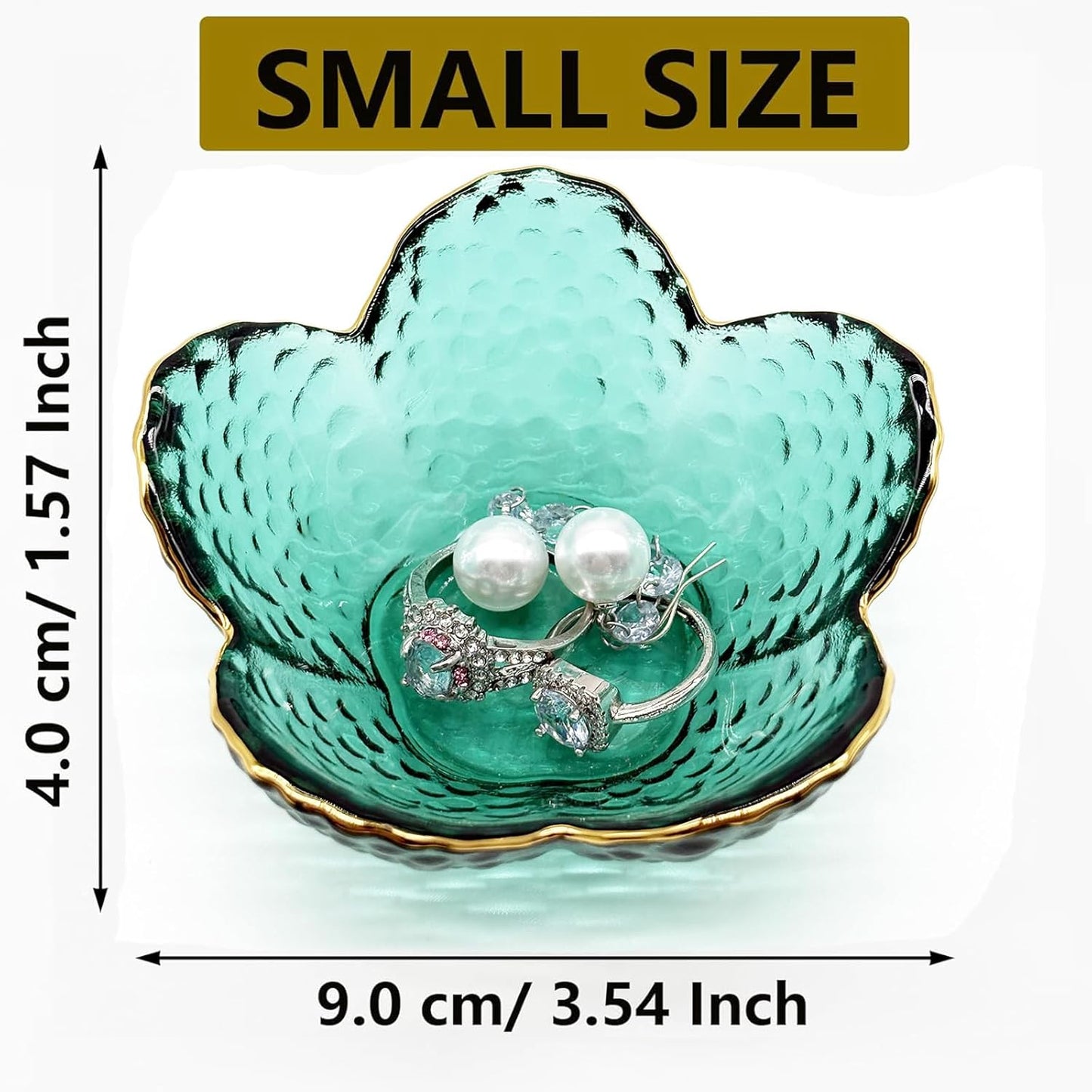 Small Jewelry Tray Dish for Women, Green Glass Jewelry Dish Trinket Tray, Flower Ring Dish Engagement Gift, Crystal Ring Holder Dish, Bathroom Jewlery Plate Dish, Jewelry Bowl for Earrings