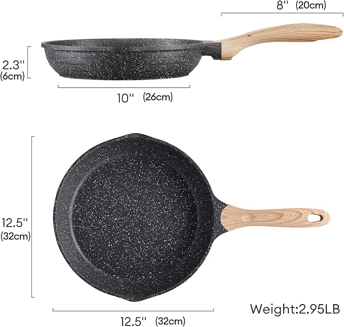 JEETEE 12.5 Inch Nonstick Frying Pan, Stone Coating Cookware, Nonstick Omelette Pan with Heat-Resistant Handle, Induction Skillet for Eggs (Grey)